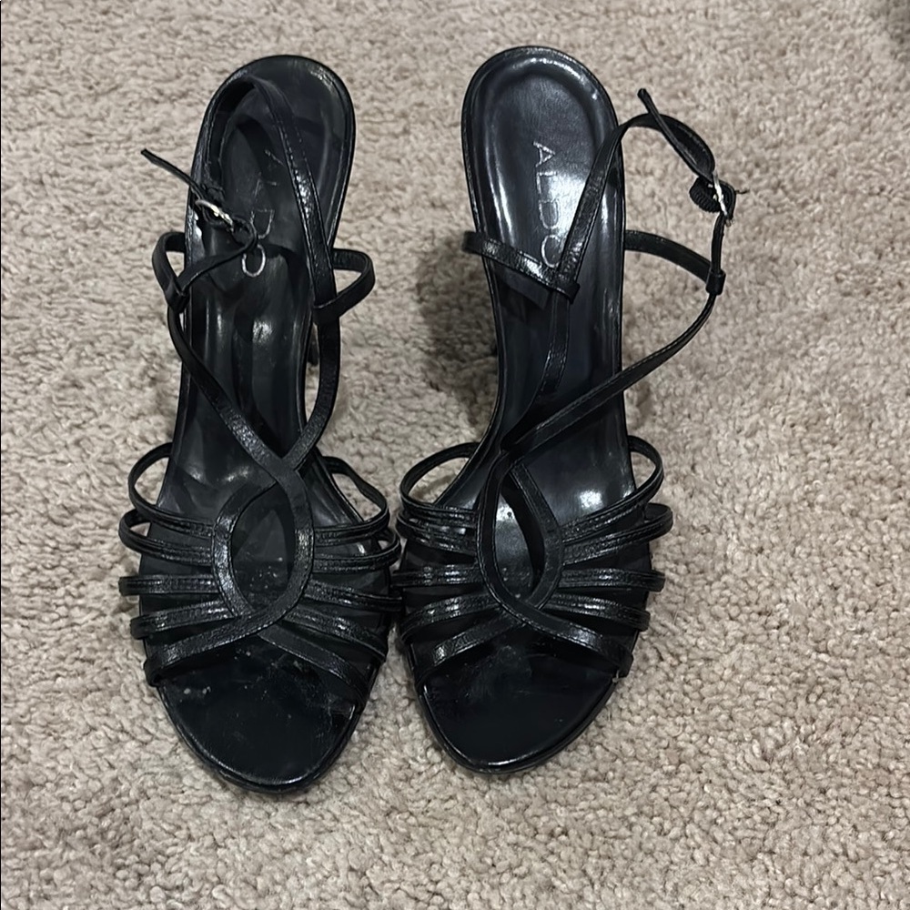 Aldo Black Strappy Heels with Ankle Buckle